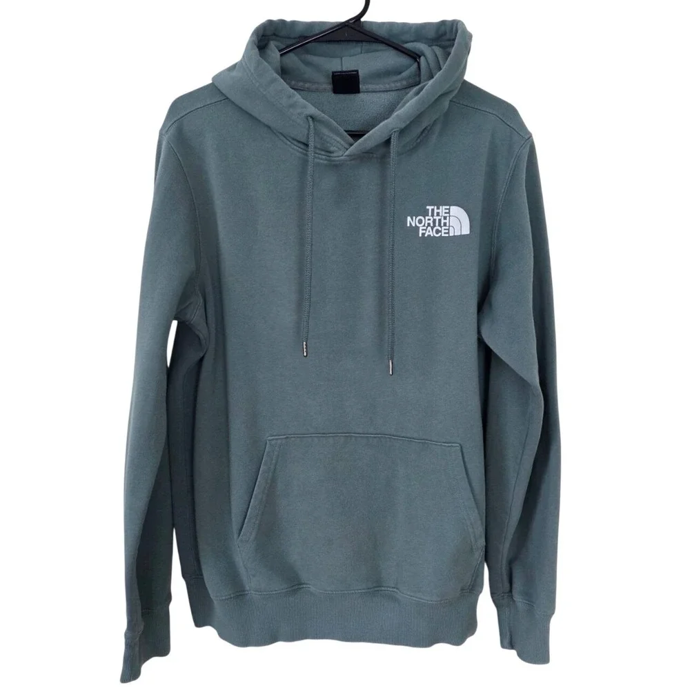 The North Face Mens Box Logo Hoodie Slate Blue Green Graphic Pullover‎ Medium